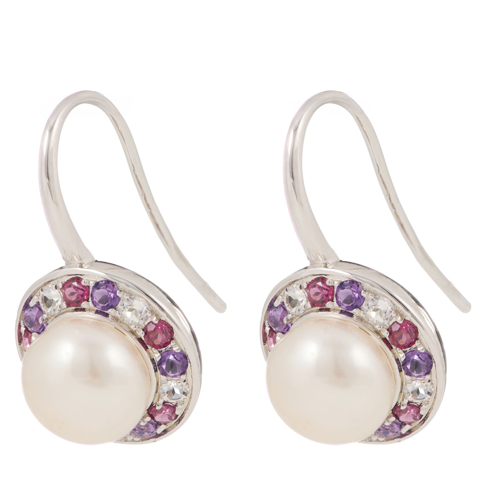 Lara Pearl 8-9mm Button Pearl & Gemstone Drop Earrings