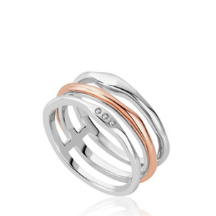 Clogau Ripples Triple Band White Topaz Ring Sterling Silver & 9ct Gold - 348892