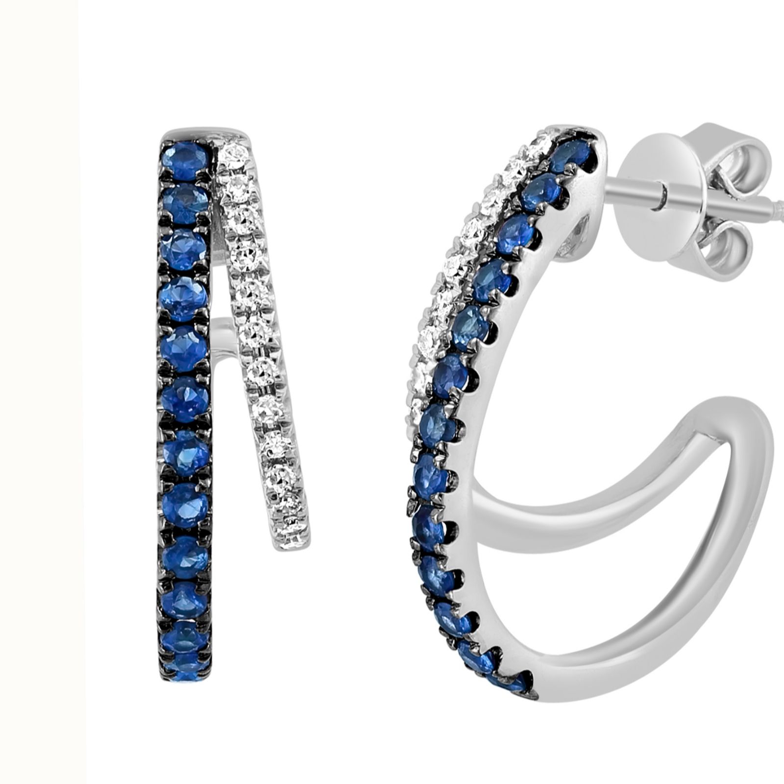 Effy 0.13ct Diamond 0.35ct Blue Sapphire Hoop Earrings 14ct Gold