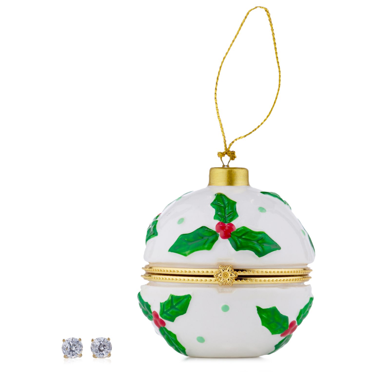 Diamonique 2ct tw Stud Earrings in Holly Ceramic Bauble Sterling Silver