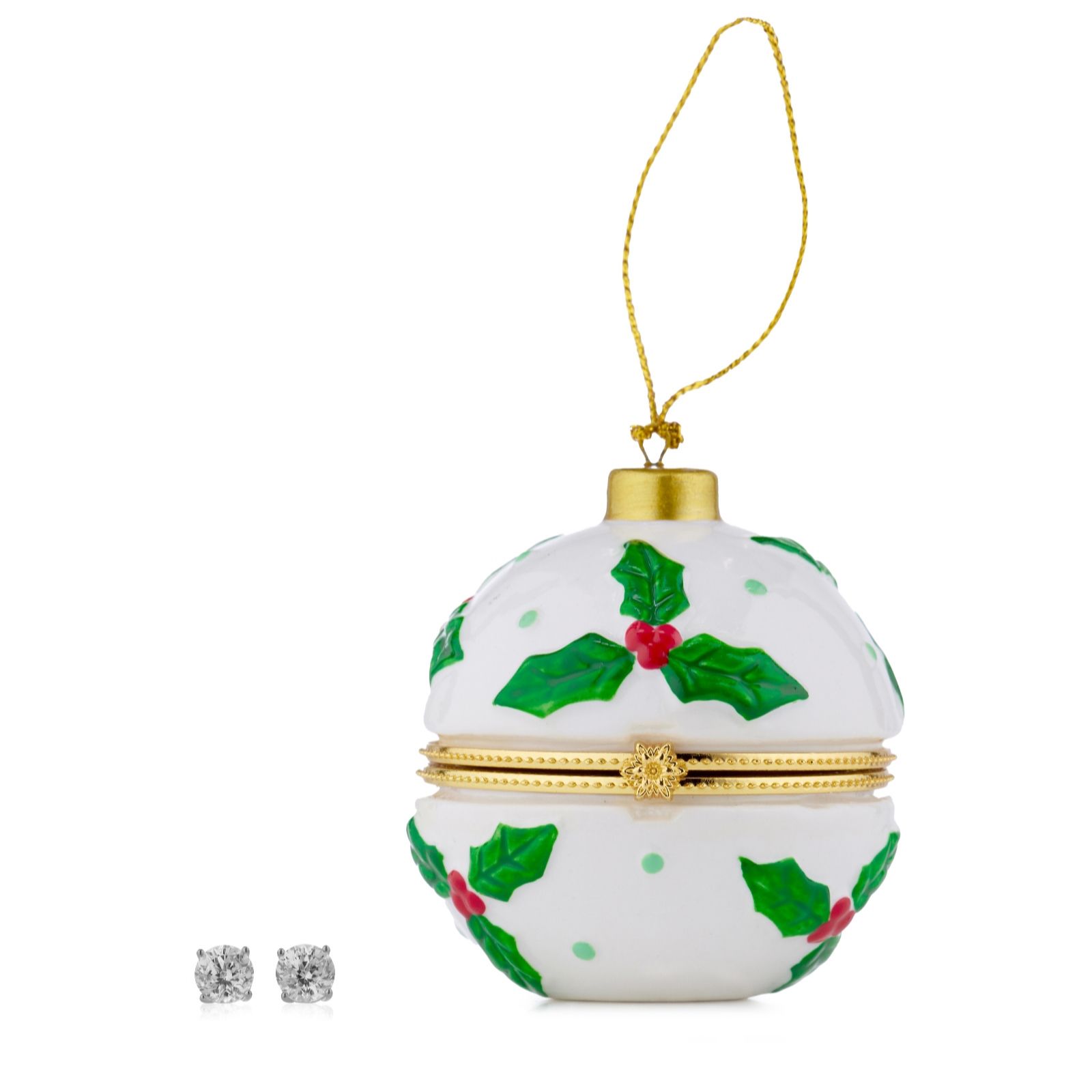 Diamonique 2ct tw Stud Earrings in Holly Ceramic Bauble Sterling Silver