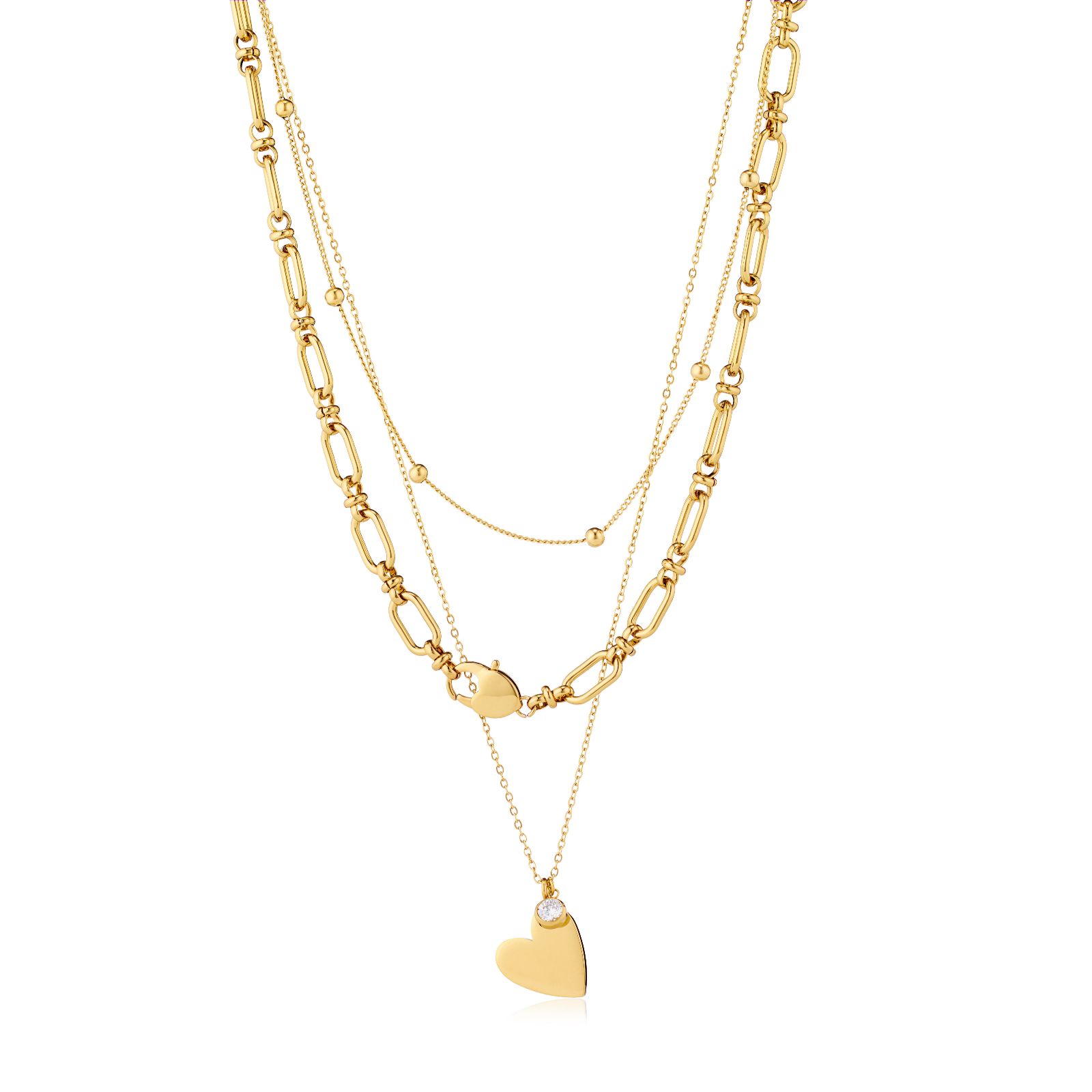 Steel by Diamonique Heart Padlock Layered Necklace Stainless Steel