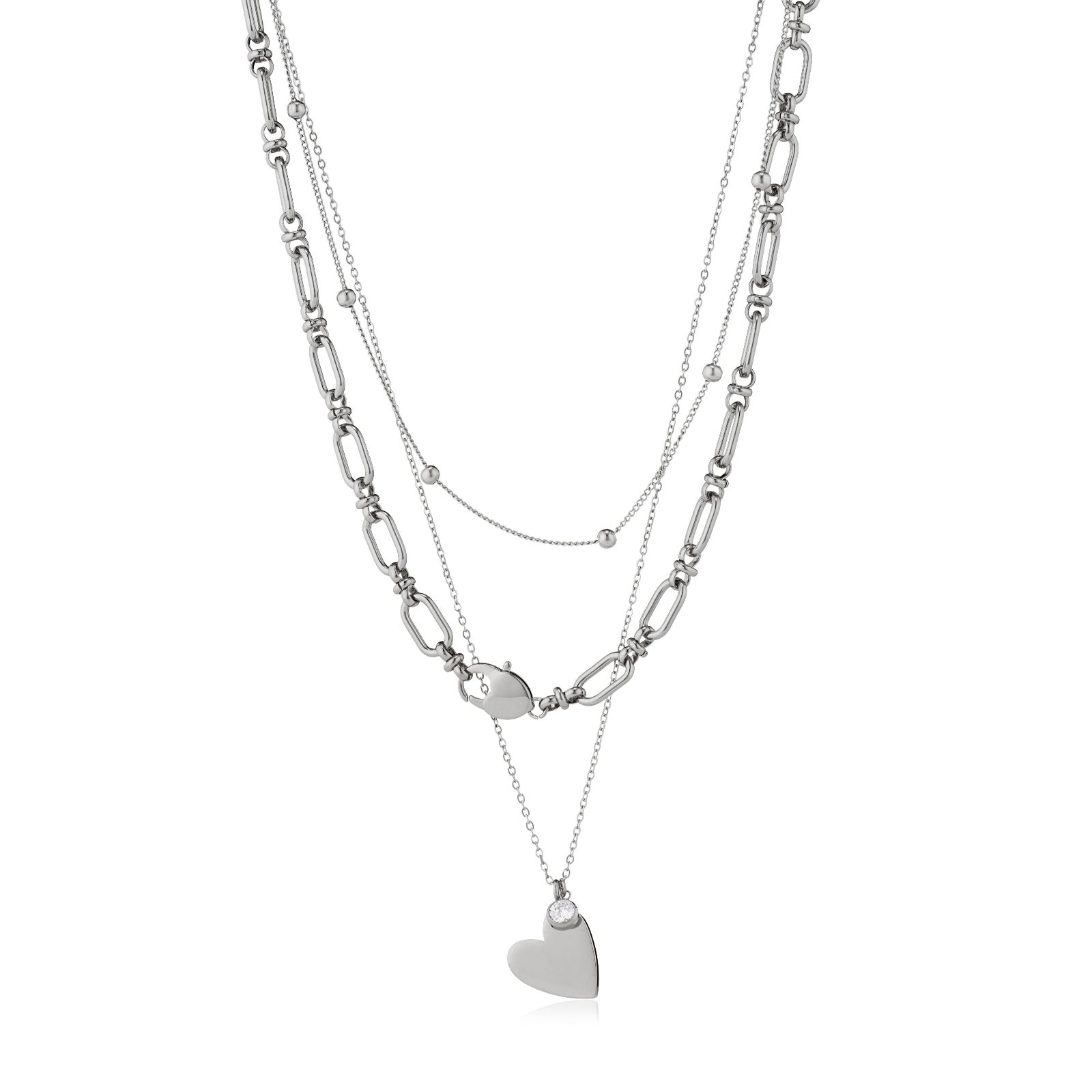 Steel by Diamonique Heart Padlock Layered Necklace Stainless Steel
