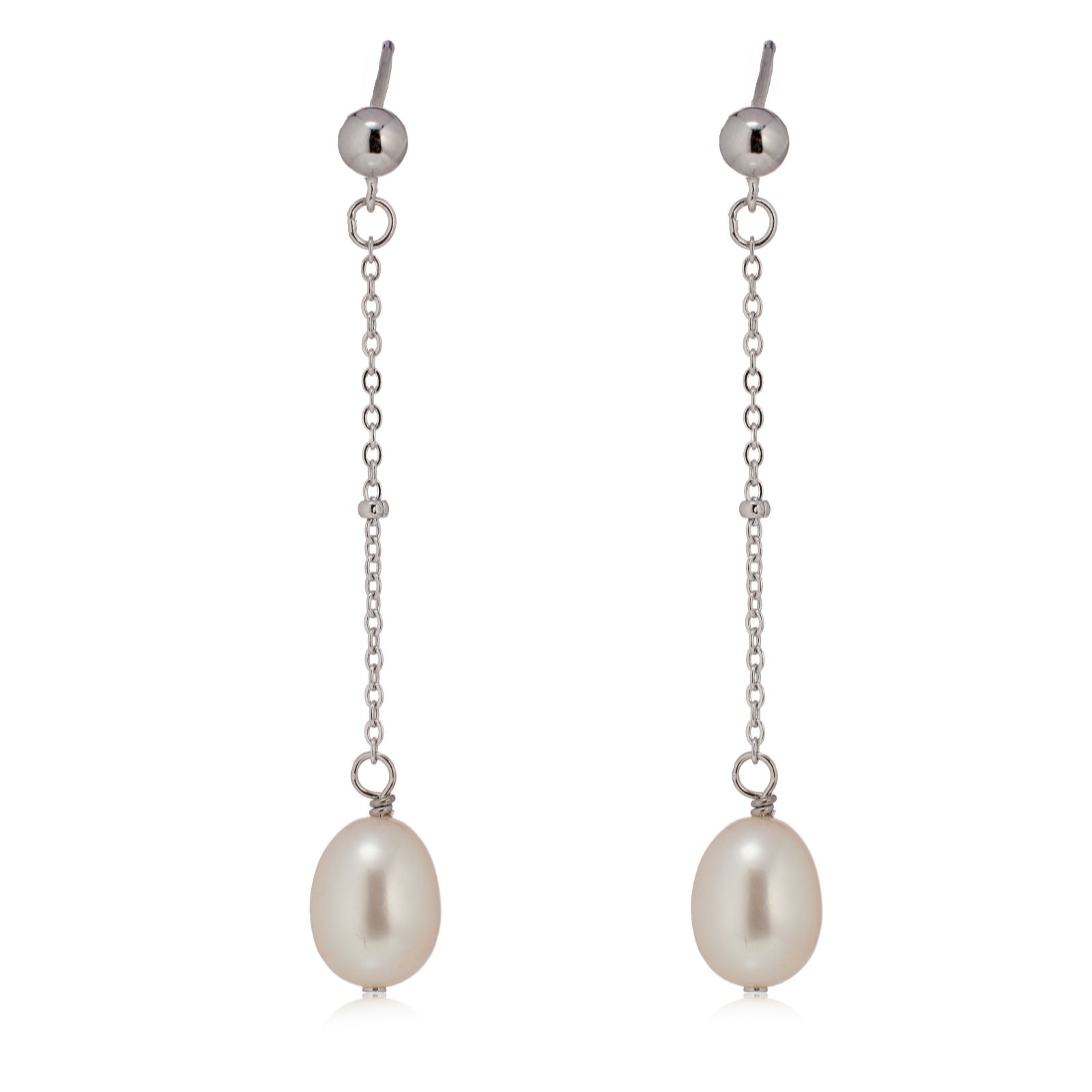 Lara Pearl 7-8mm Oval Pearl Drop Earrings Sterling Silver