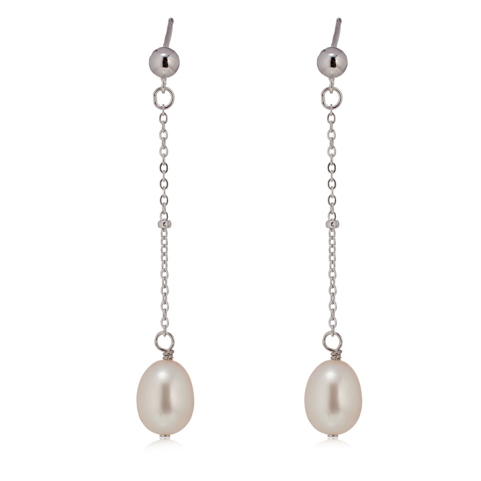 Lara Pearl 7-8mm Oval Pearl Drop Earrings Sterling Silver