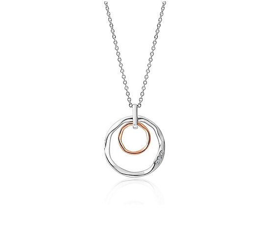 Ripples Double Hoop White Topaz Pendant Sterling Silver & 9ct Gold