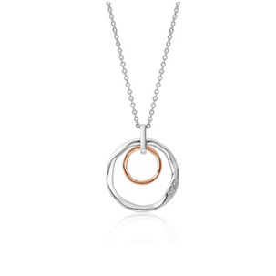 Ripples Double Hoop White Topaz Pendant Sterling Silver & 9ct Gold - 348893