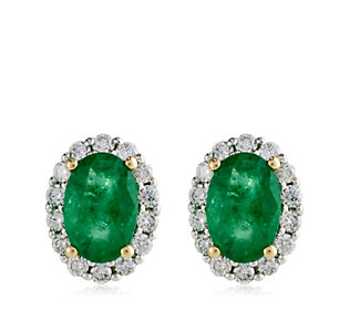 0.72ct Zambian Emerald Oval 0.20ct Diamond Halo Stud Earrings 9ct Gold