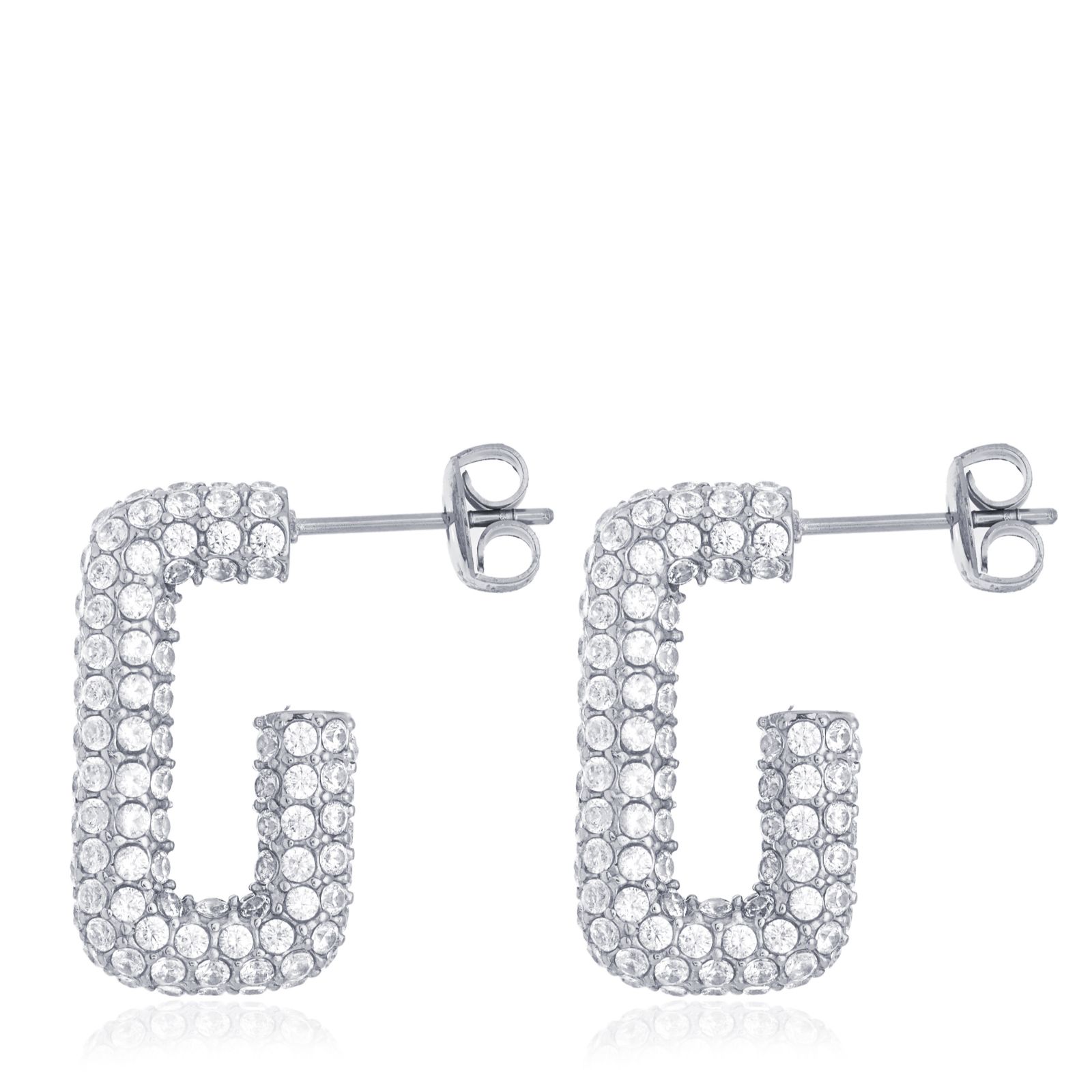 Steel by Diamonique Pave Hoop Earrings Stainless Steel