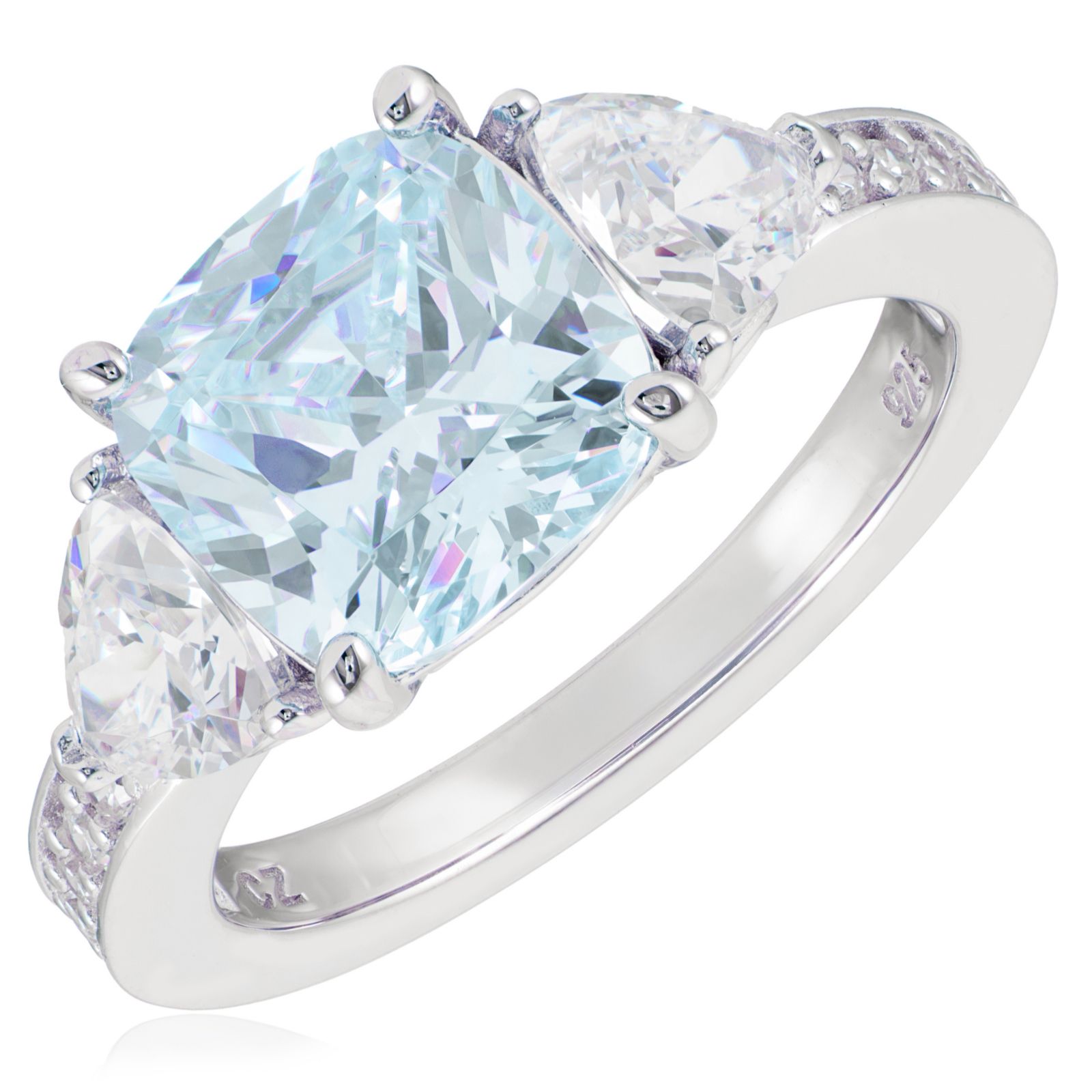 Diamonique 4.8ct tw Cushion Cut Trilogy Ring Sterling Silver