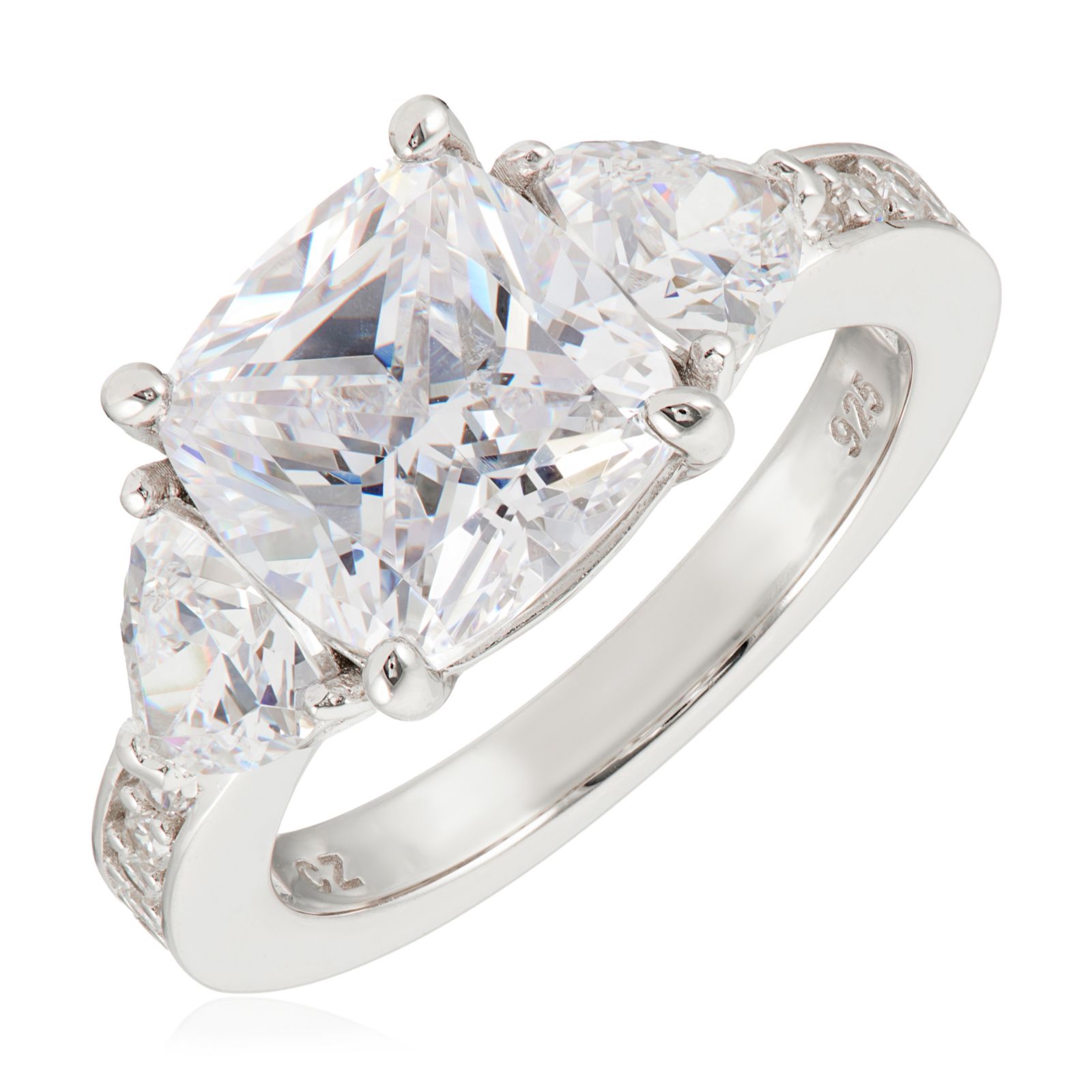Diamonique 4.8ct tw Cushion Cut Trilogy Ring Sterling Silver