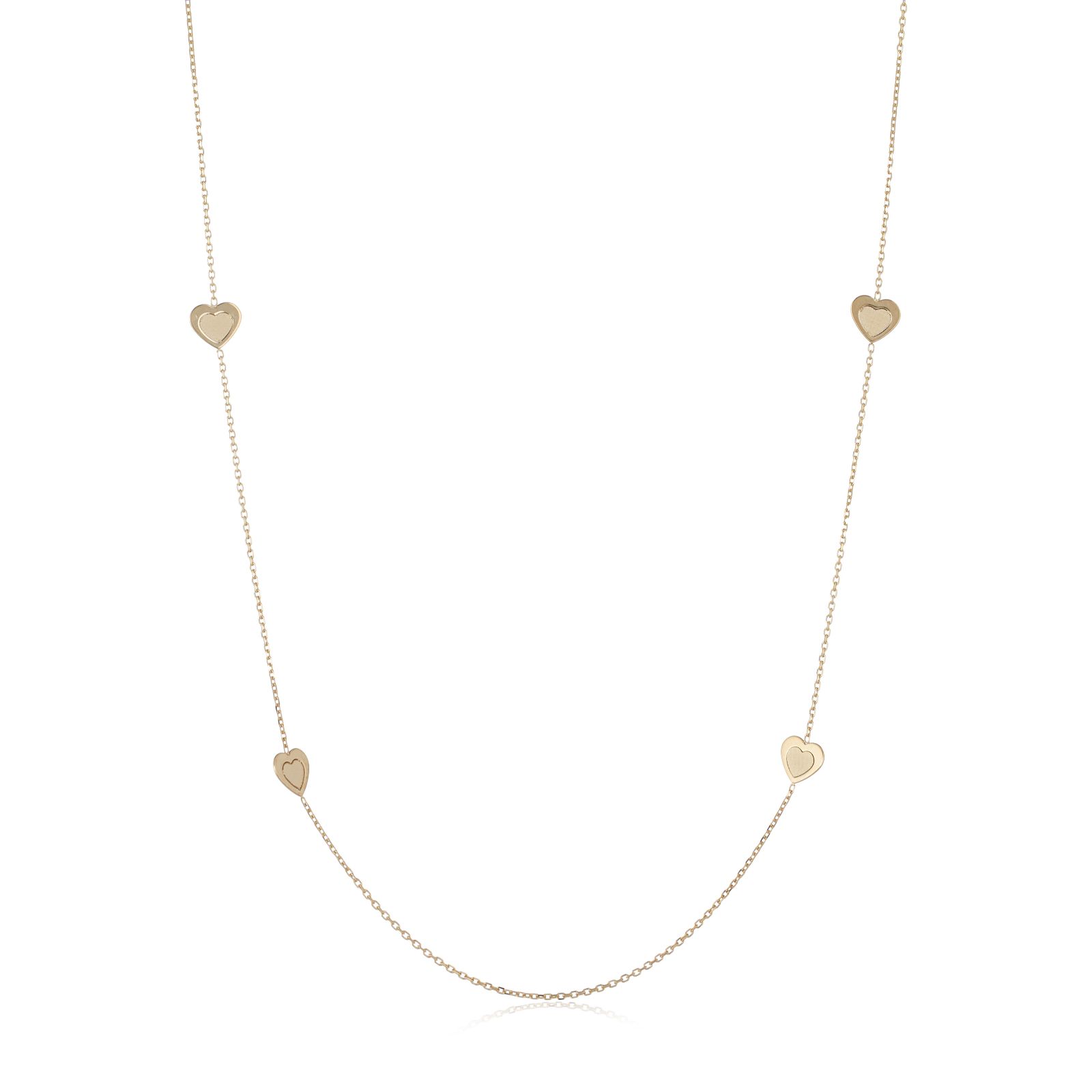 Gold 9ct Italian Gold Heart Station Necklace 1.33g