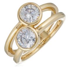 Diamonique 1.8ct tw Bezel Set Double Stone Ring Sterling Silver
