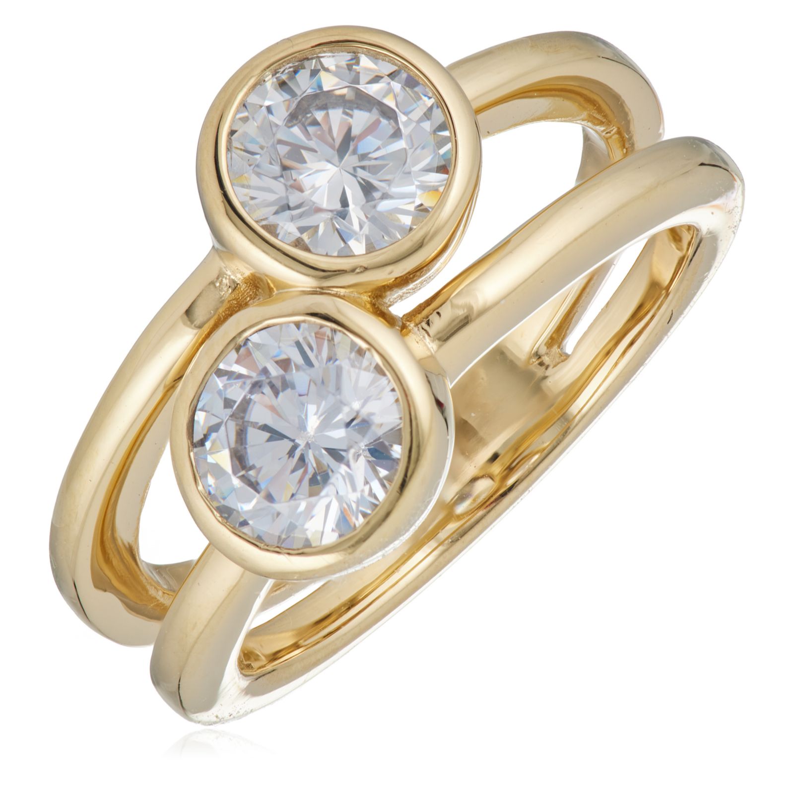 Diamonique 1.8ct tw Bezel Set Double Stone Ring Sterling Silver