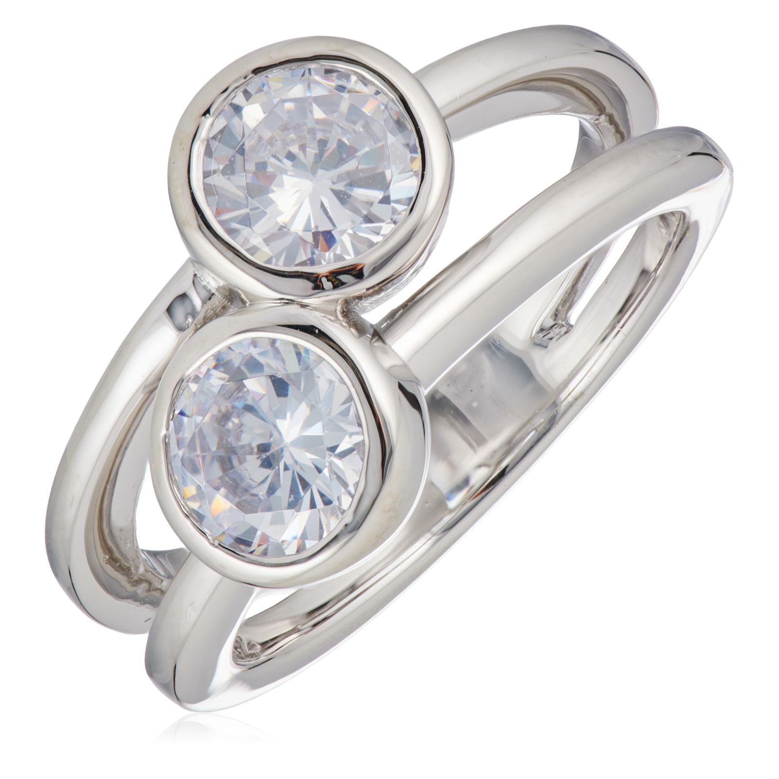 Diamonique 1.8ct tw Bezel Set Double Stone Ring Sterling Silver