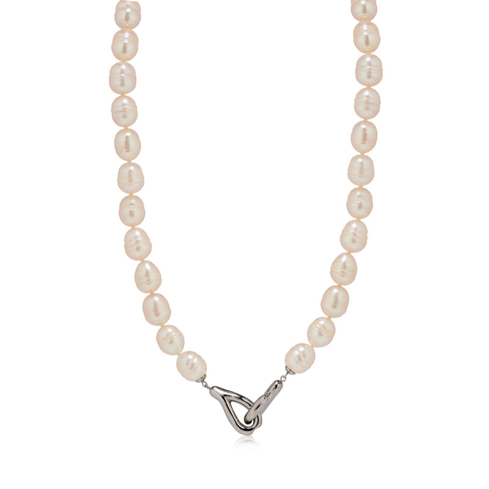 Lara Pearl 8-9mm Ringed Oval Pearl Necklace Stainless Steel