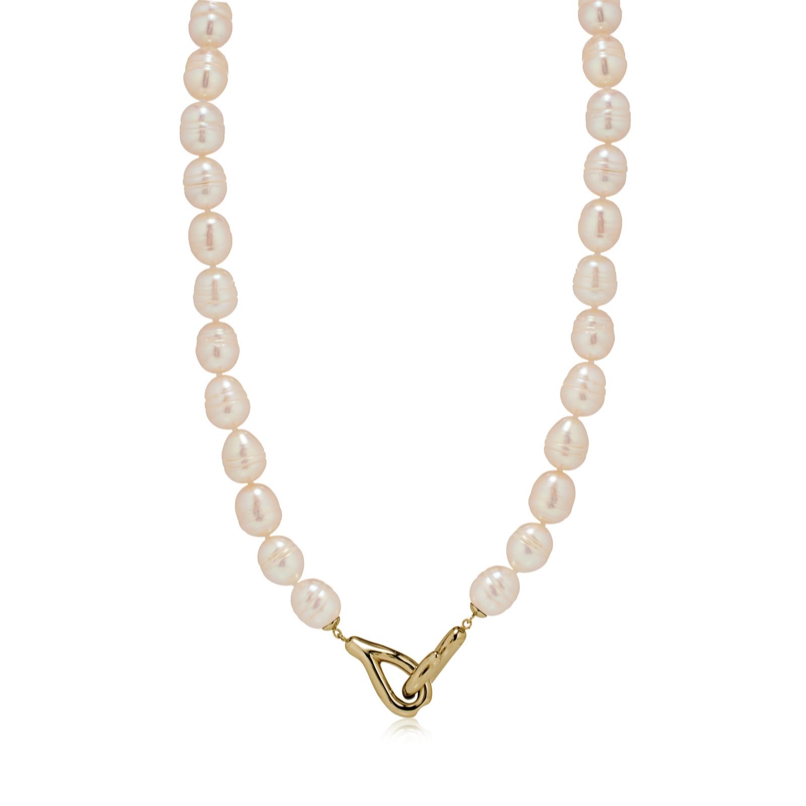 Lara Pearl 8-9mm Ringed Oval Pearl Necklace Stainless Steel