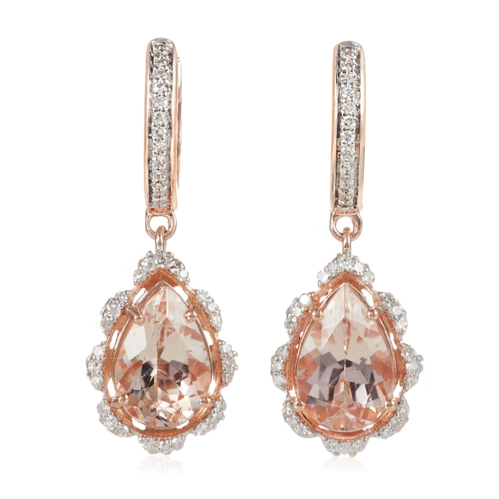 2.50ct Morganite 0.25ct Diamond Estate Collection Drop Earrings 14ct ...