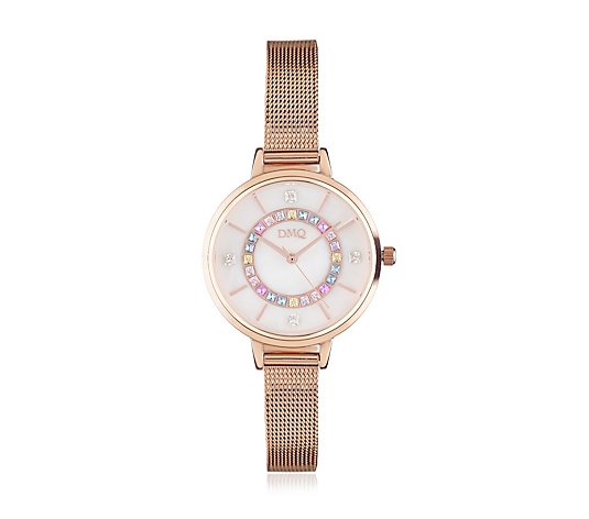 Diamonique 0.5ct Pastel Dial Mesh Strap Watch Stainless Steel