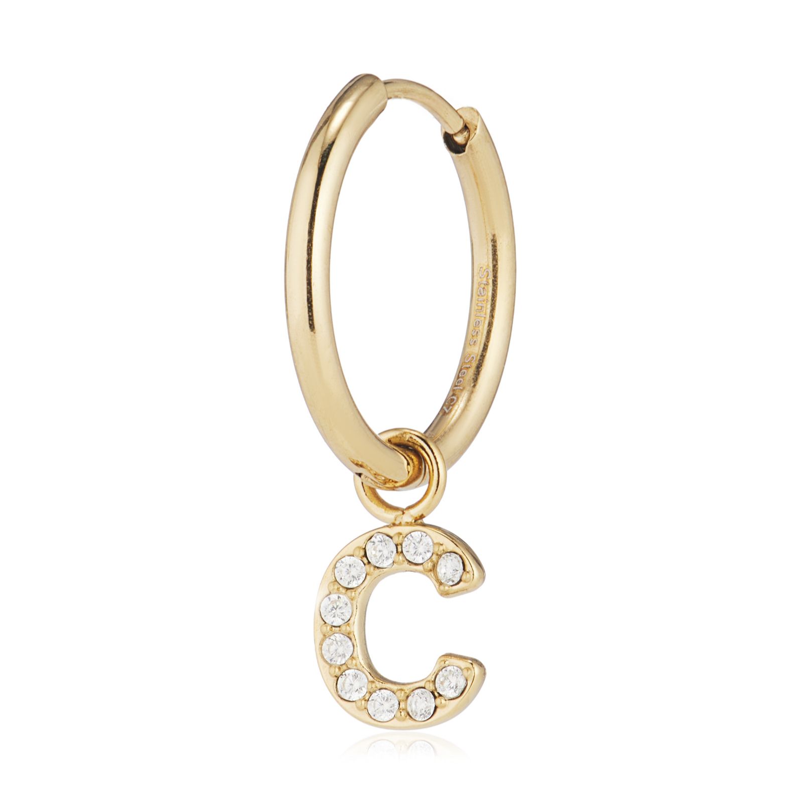 Steel by Diamonique Initial Hoop Earring Stainless Steel