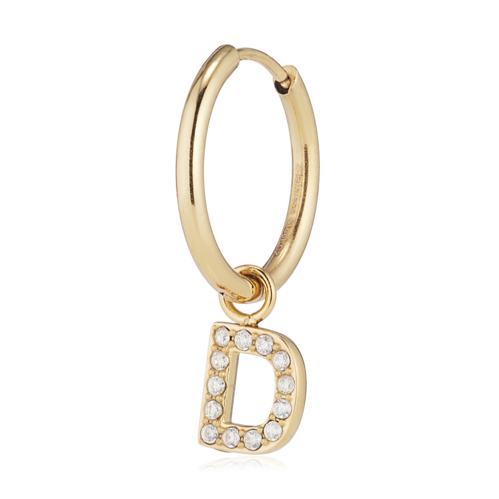 Steel by Diamonique Initial Hoop Earring Stainless Steel