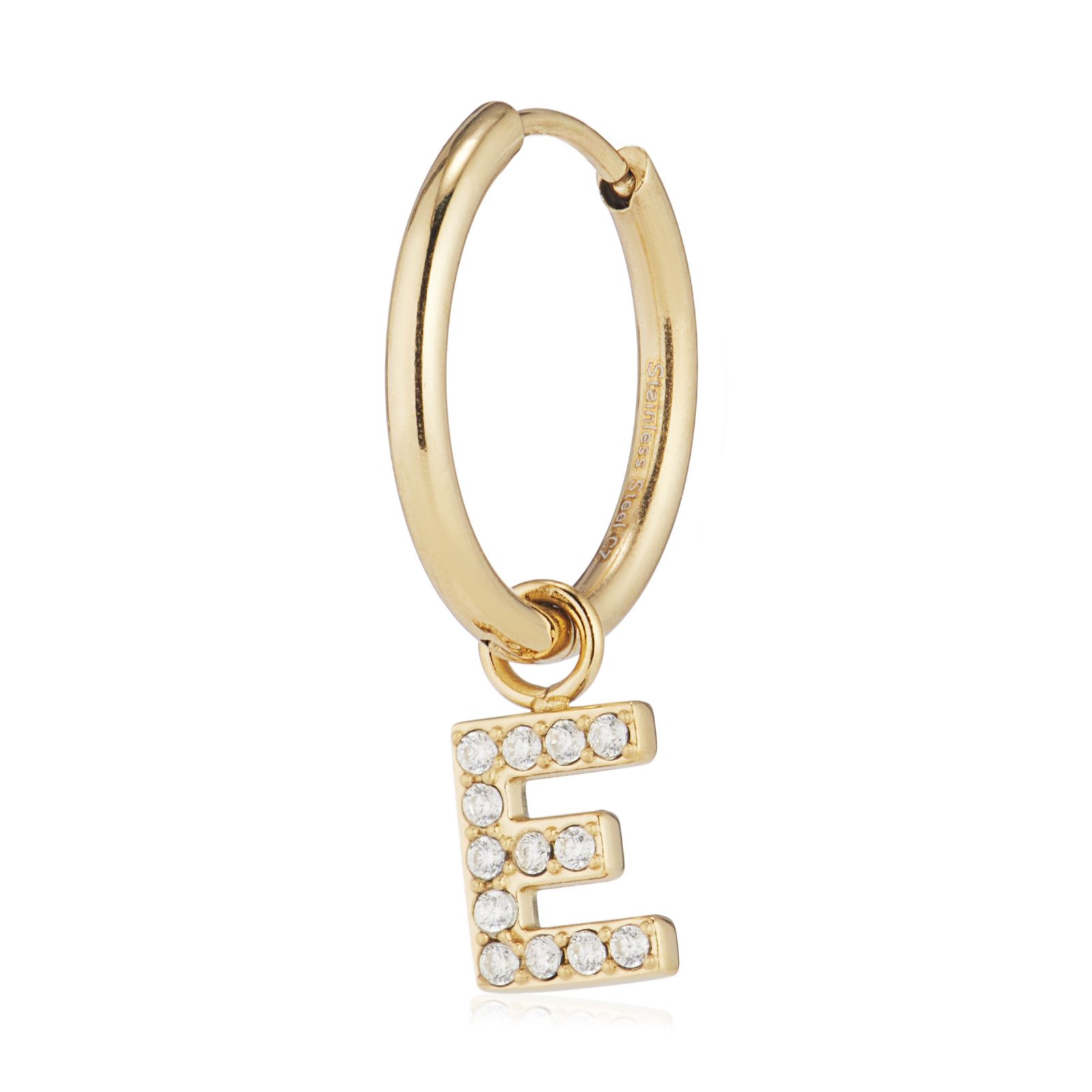 Steel by Diamonique Initial Hoop Earring Stainless Steel