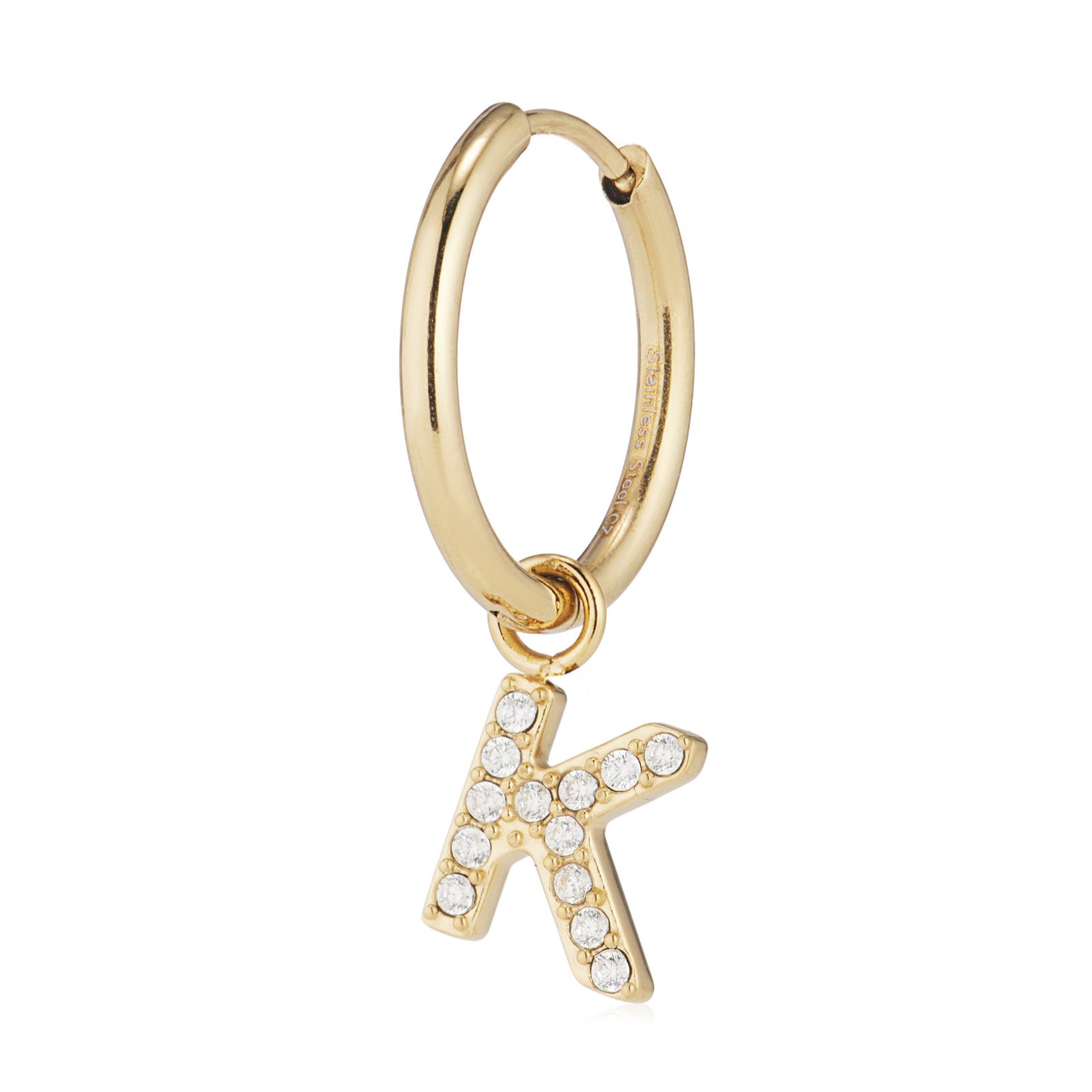 Steel by Diamonique Initial Hoop Earring Stainless Steel