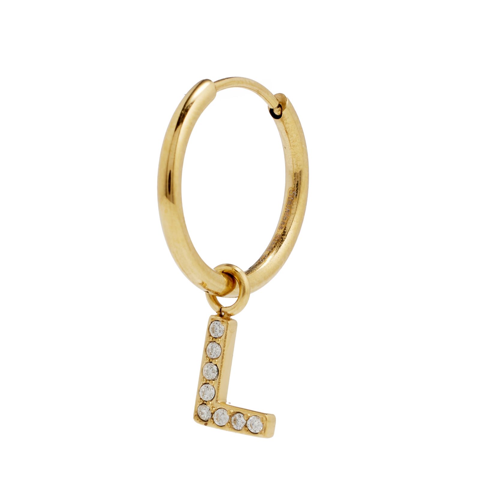 Steel by Diamonique Initial Hoop Earring Stainless Steel