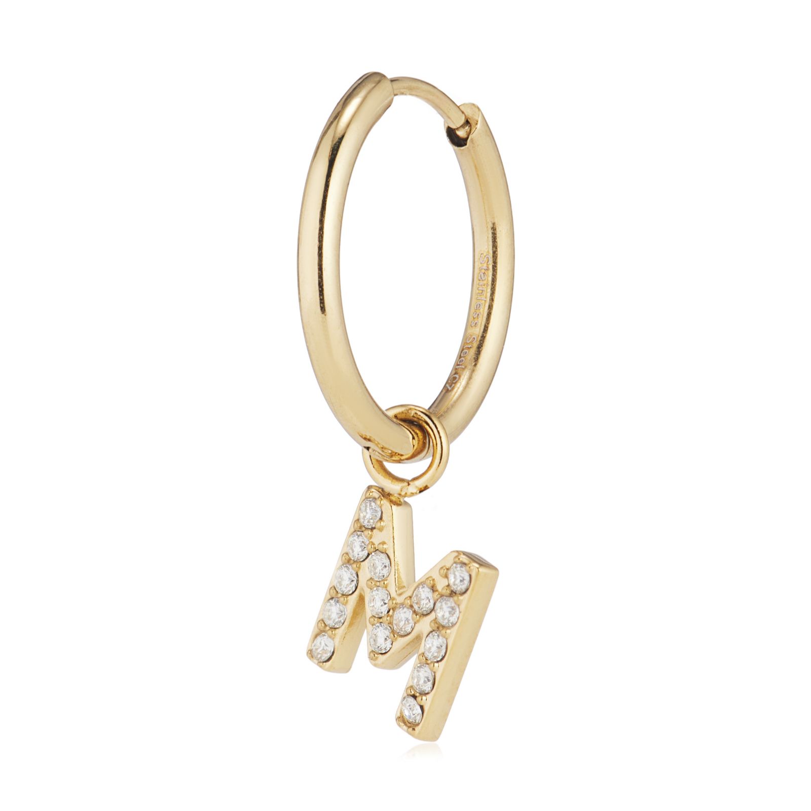 Steel by Diamonique Initial Hoop Earring Stainless Steel