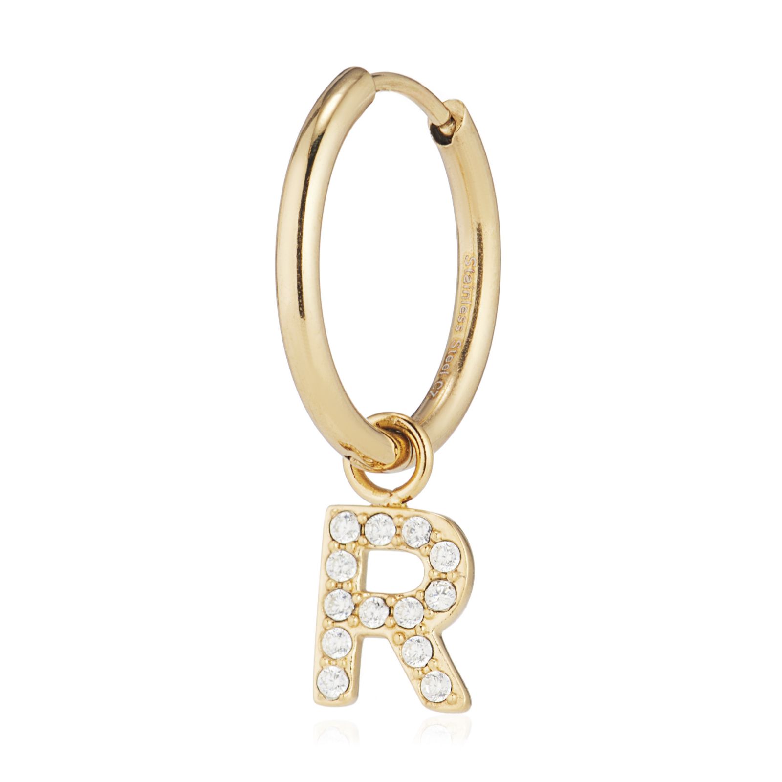 Steel by Diamonique Initial Hoop Earring Stainless Steel