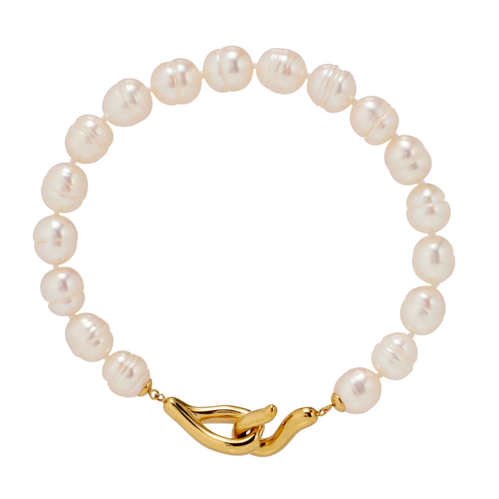 Lara Pearl 8-9mm Ringed Oval Pearl Bracelet Stainless Steel