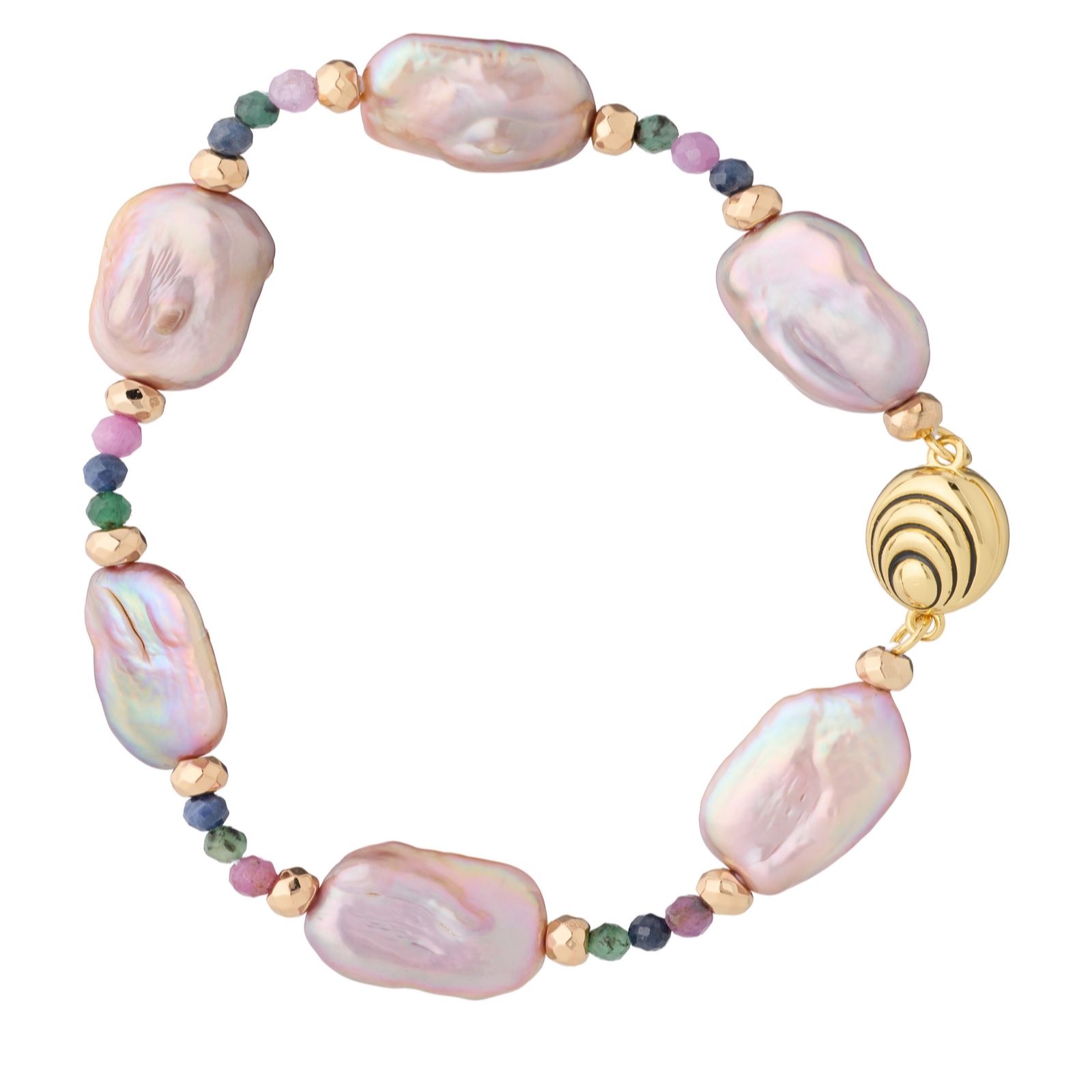 Lara Pearl 11-12mm Square Coin Pearl & Gemstone Bracelet Stainless Steel