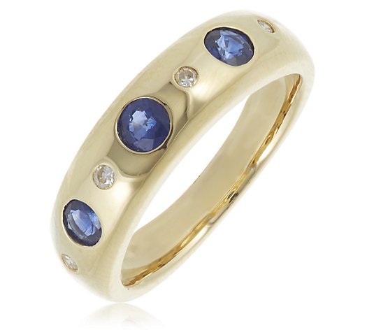 0.40ct Blue Sapphire & Diamond Flush Set Ring 9ct Gold