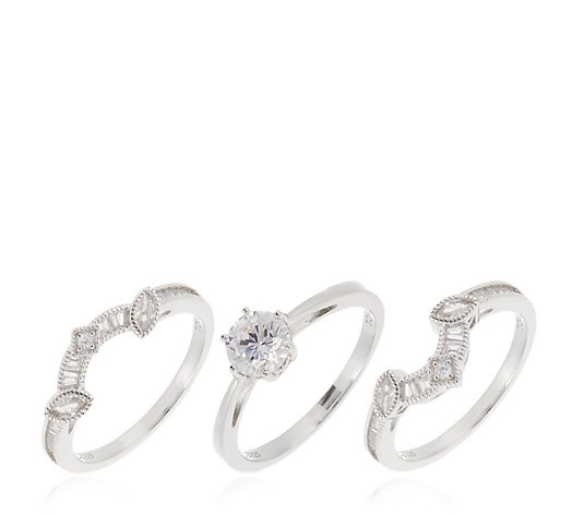 Diamonique by Tova 1.92ct tw Baguette Ring Set Sterling Silver