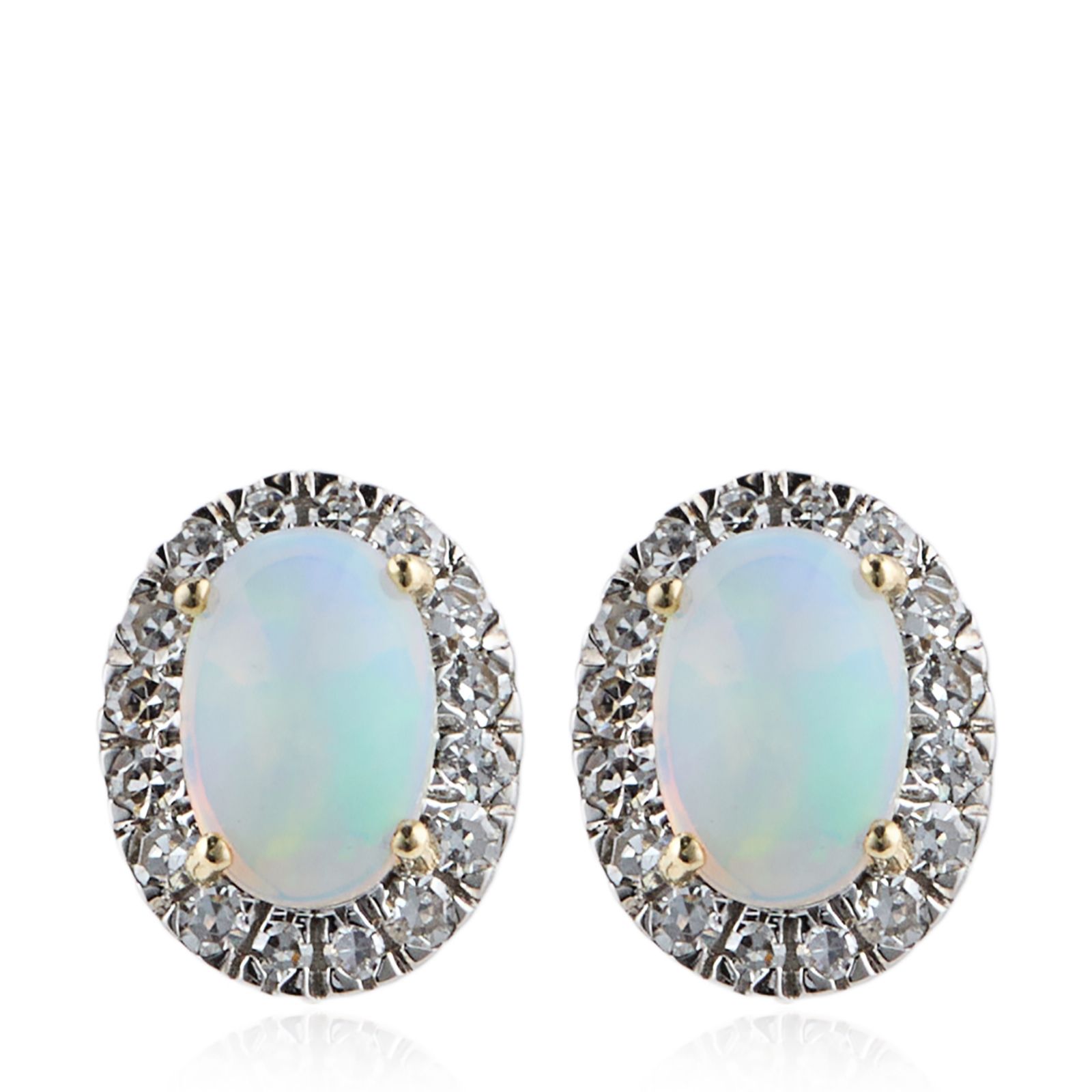 0.5ct Ethiopian Opal & 0.20ct Diamond Stud Earrings 9ct Gold