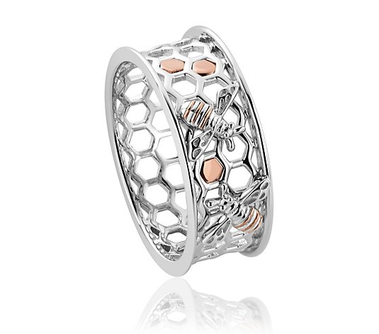 Clogau Honey Bee Honeycomb Ring Sterling Silver & 9ct Gold