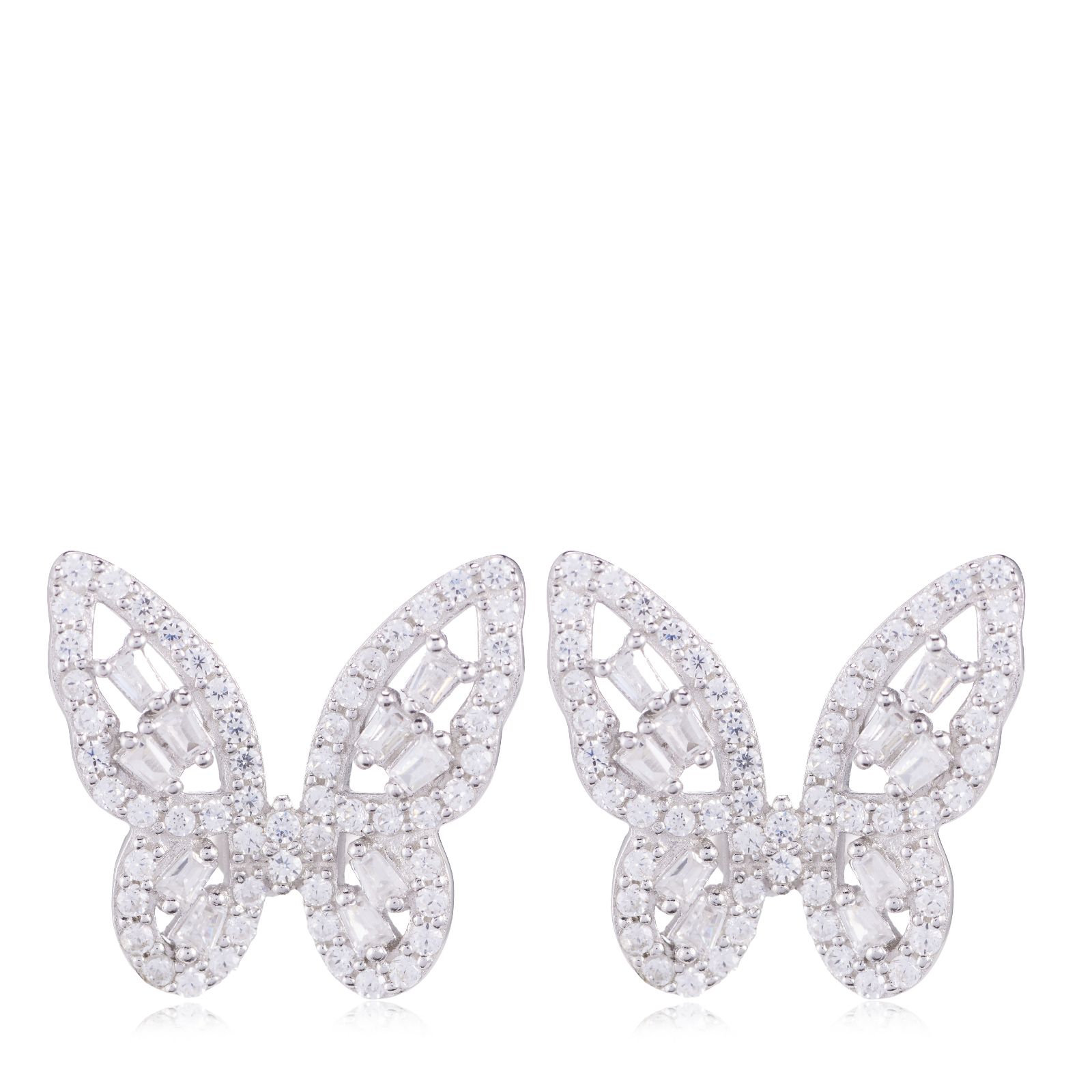 Diamonique Butterfly Stud Earrings Sterling Silver