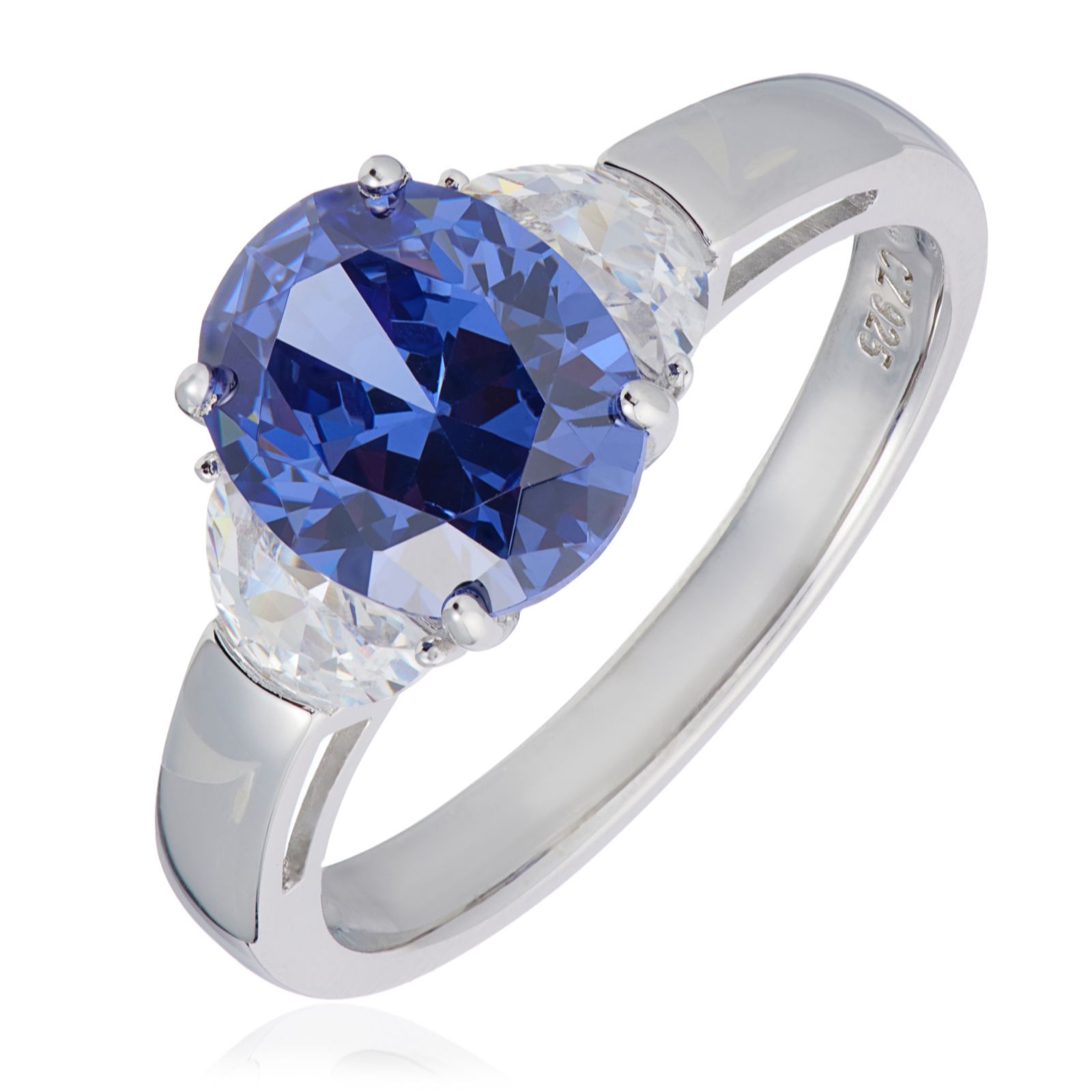 Diamonique 3ct tw Simulated Gemstone Oval Trilogy Ring Sterling Silver