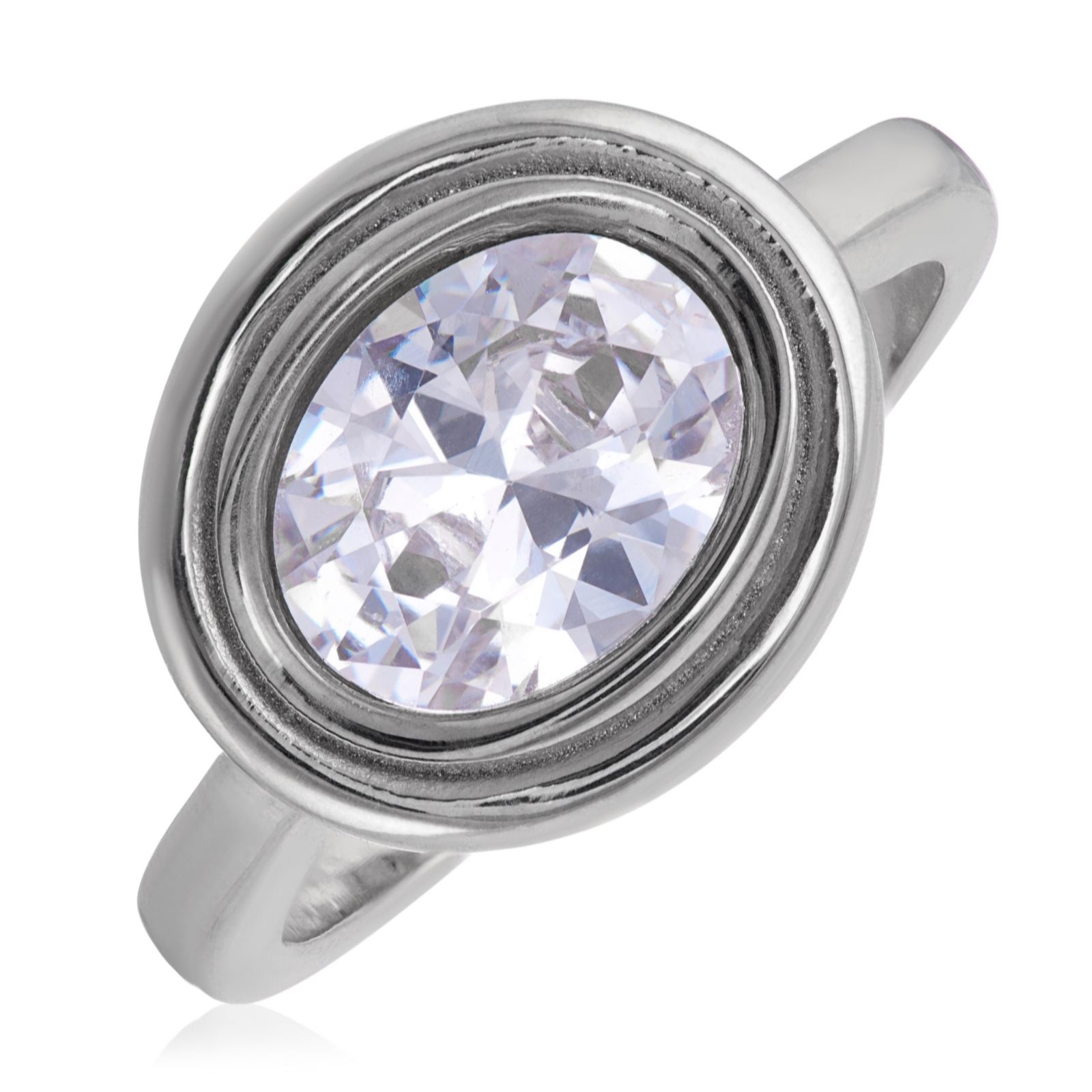 Steel by Diamonique Double Bezel Oval East West Ring Stainless Steel