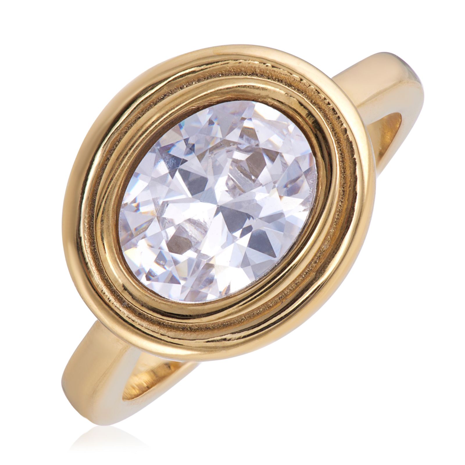 Steel by Diamonique Double Bezel Oval East West Ring Stainless Steel