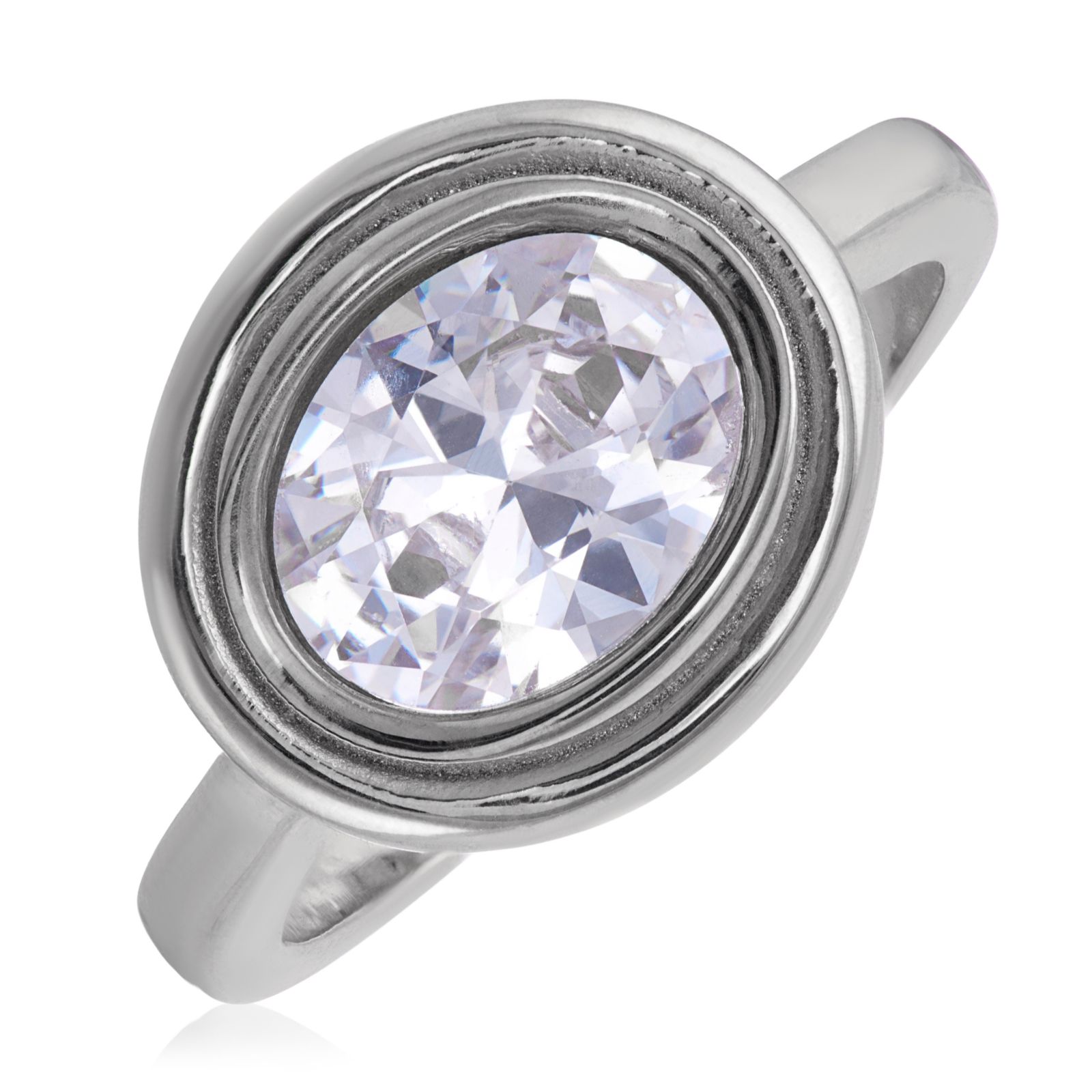 Steel by Diamonique Double Bezel Oval East West Ring Stainless Steel