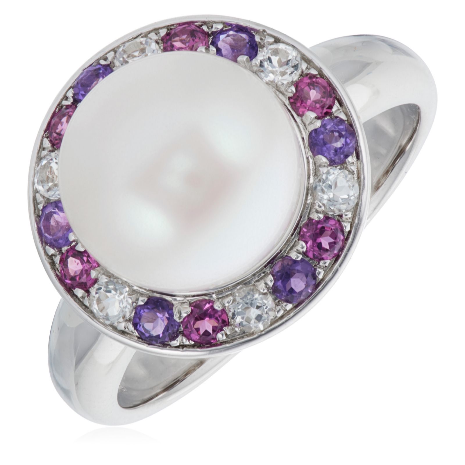 Lara Pearl 10mm Button Pearl and Semi Precious Ring