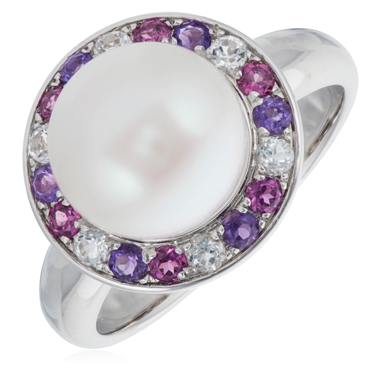 Lara Pearl 10mm Button Pearl and Semi Precious Ring