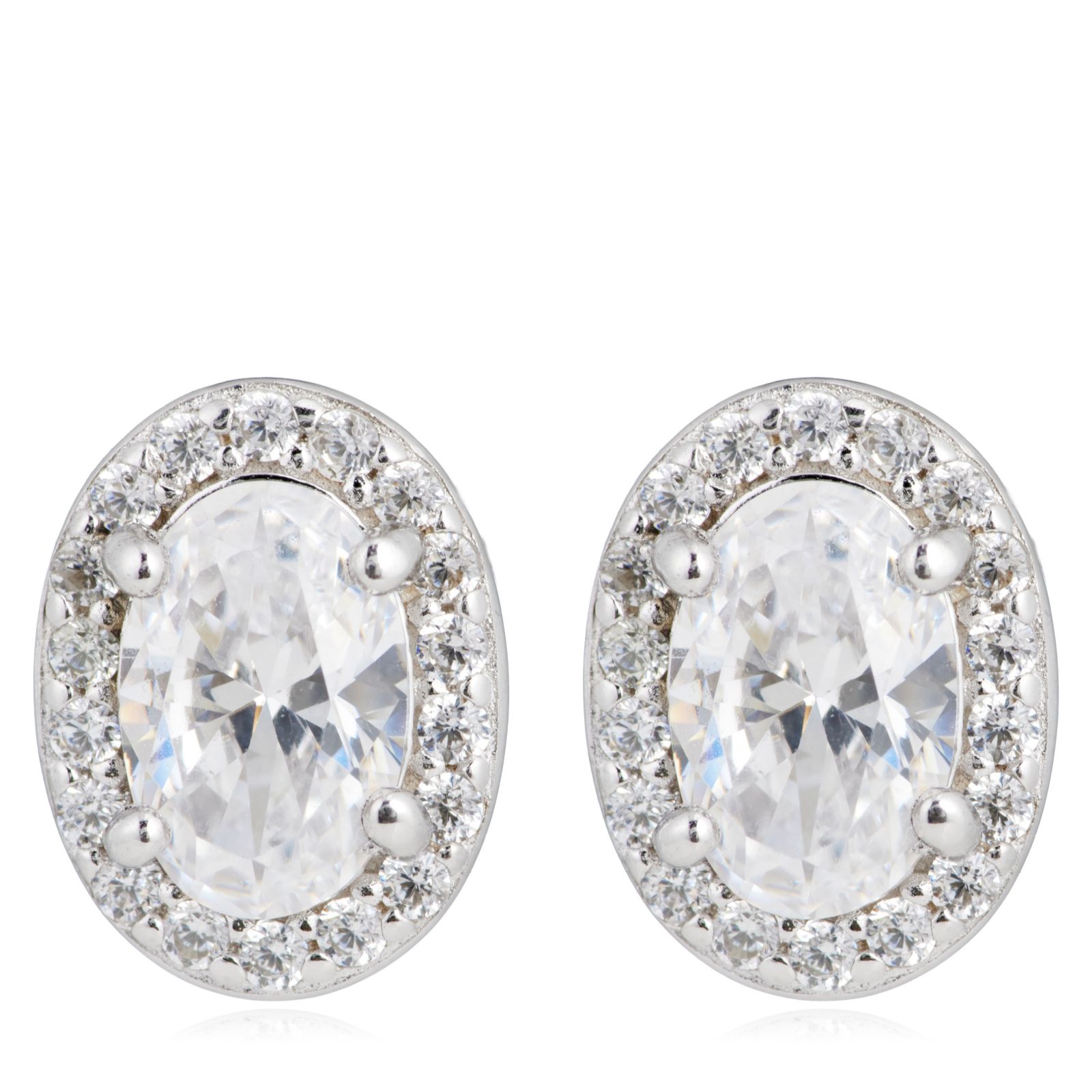 Diamonique 1.8ct tw Halo Oval Studs