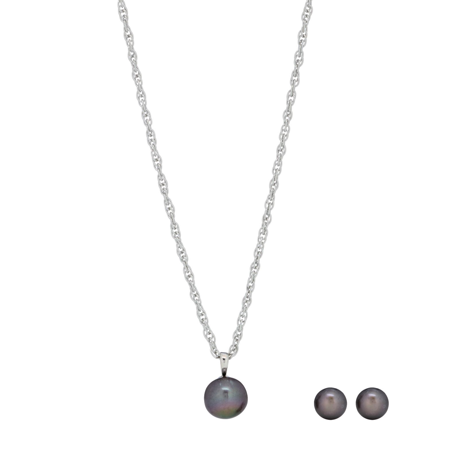 Lara Pearl 11 & 8mm Stud & Pendant & Chain Set Stainless Steel