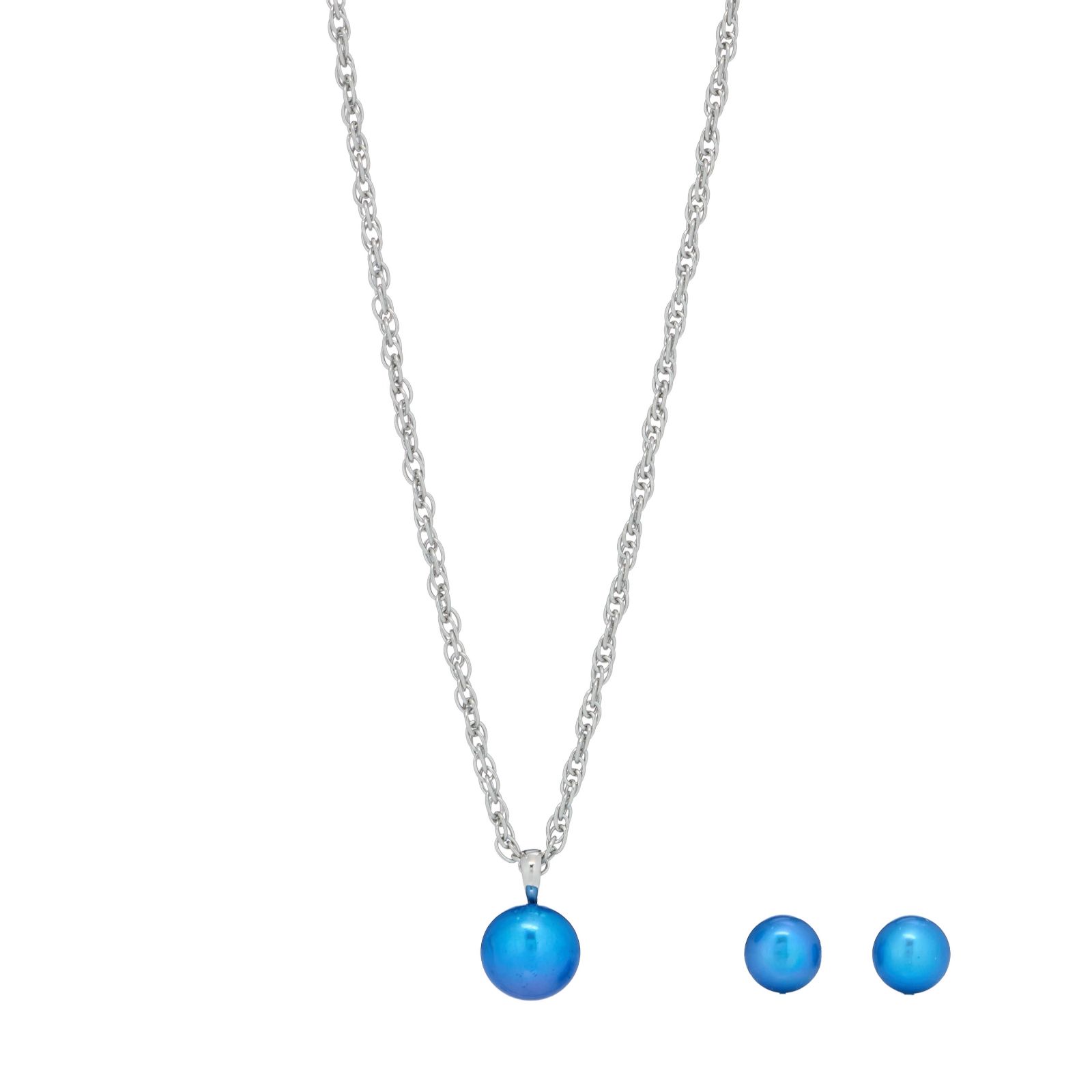 Lara Pearl 11 & 8mm Stud & Pendant & Chain Set Stainless Steel