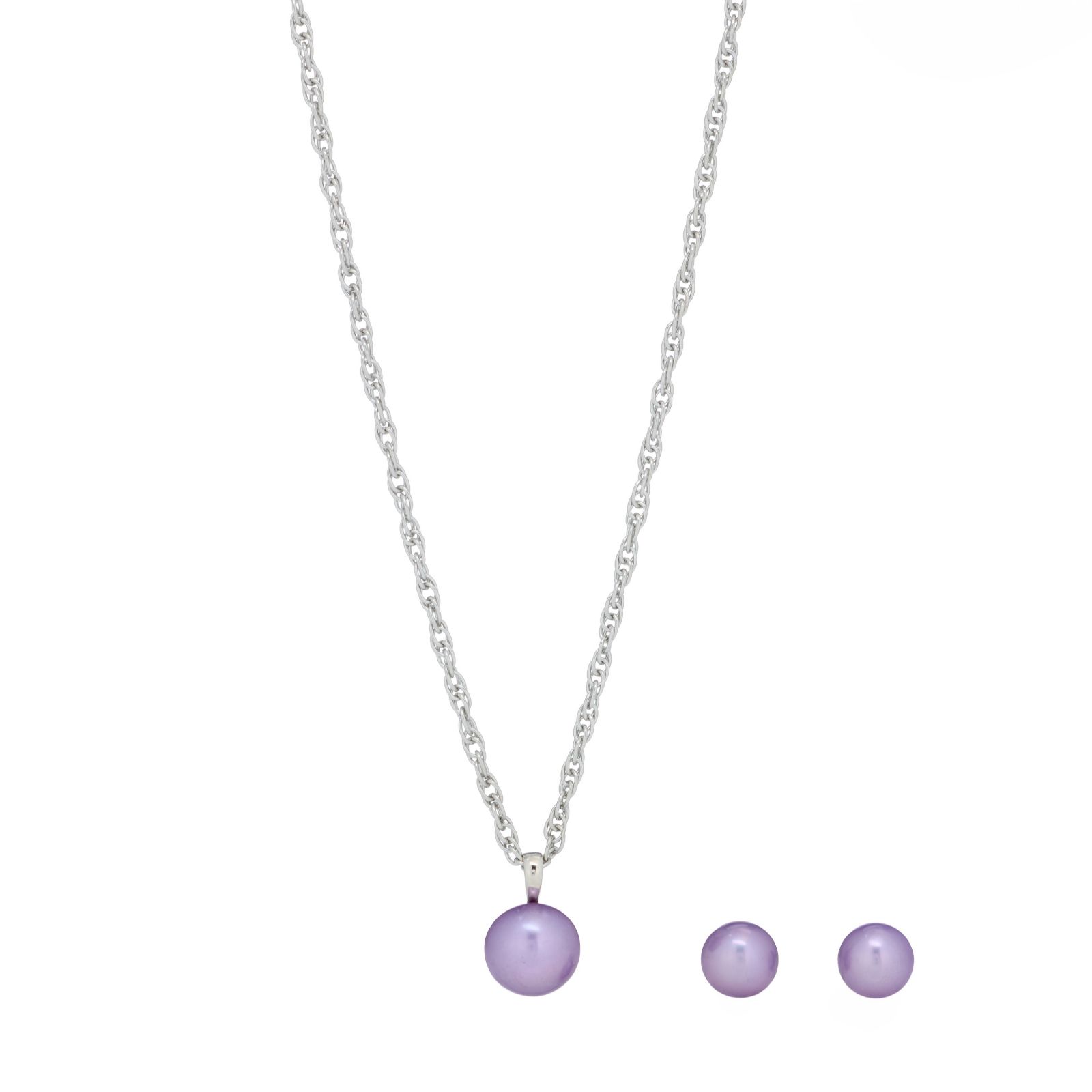 Lara Pearl 11 & 8mm Stud & Pendant & Chain Set Stainless Steel