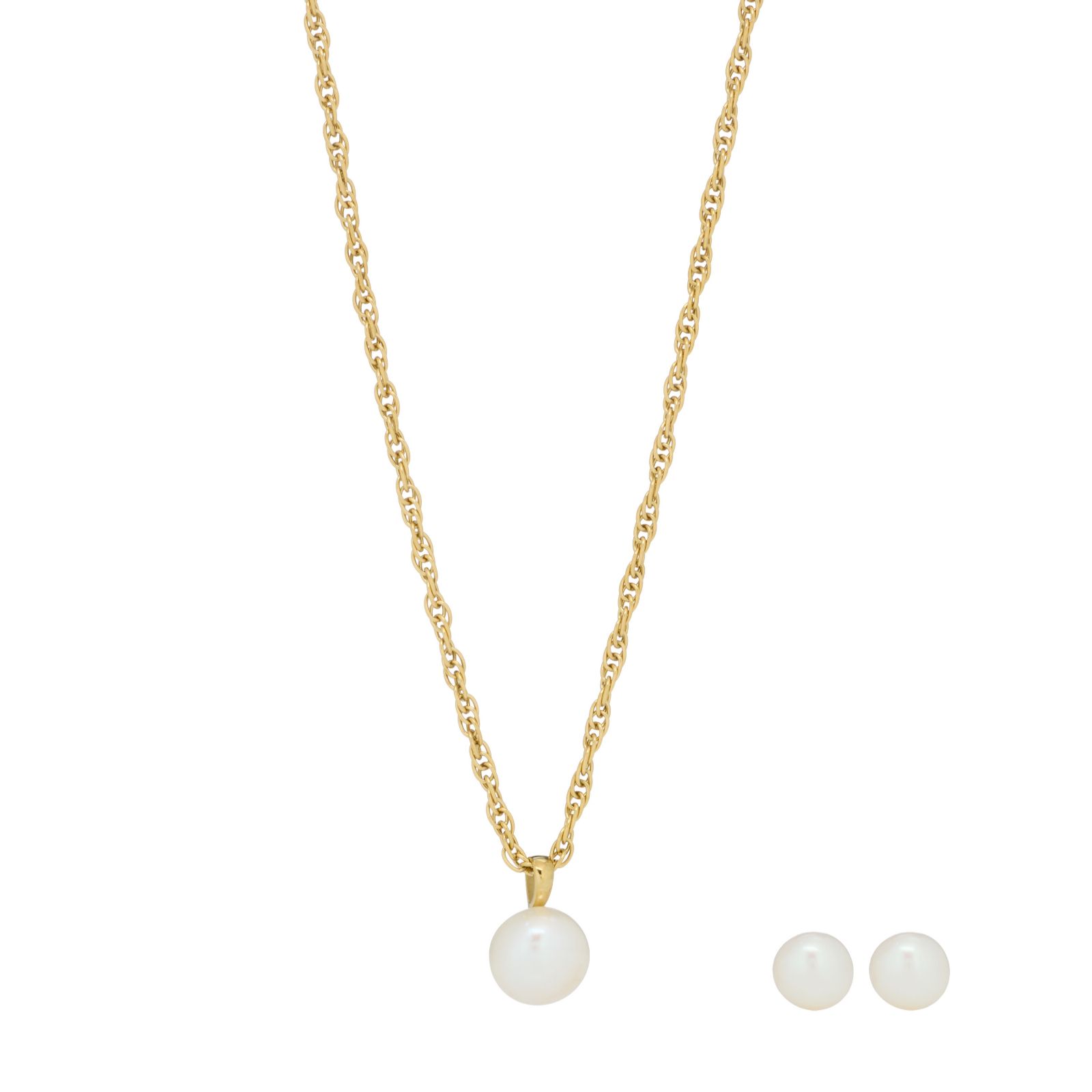 Lara Pearl 11 & 8mm Stud & Pendant & Chain Set Stainless Steel