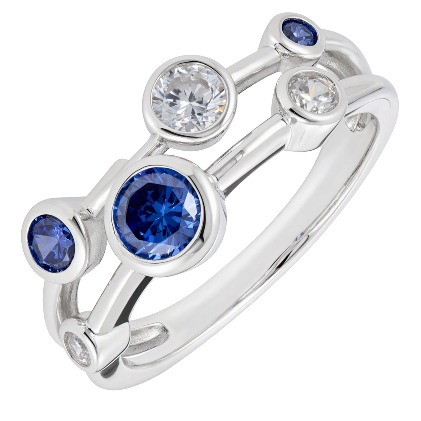 Diamonique 0.6ct Blue Bubble Ring Sterling Silver