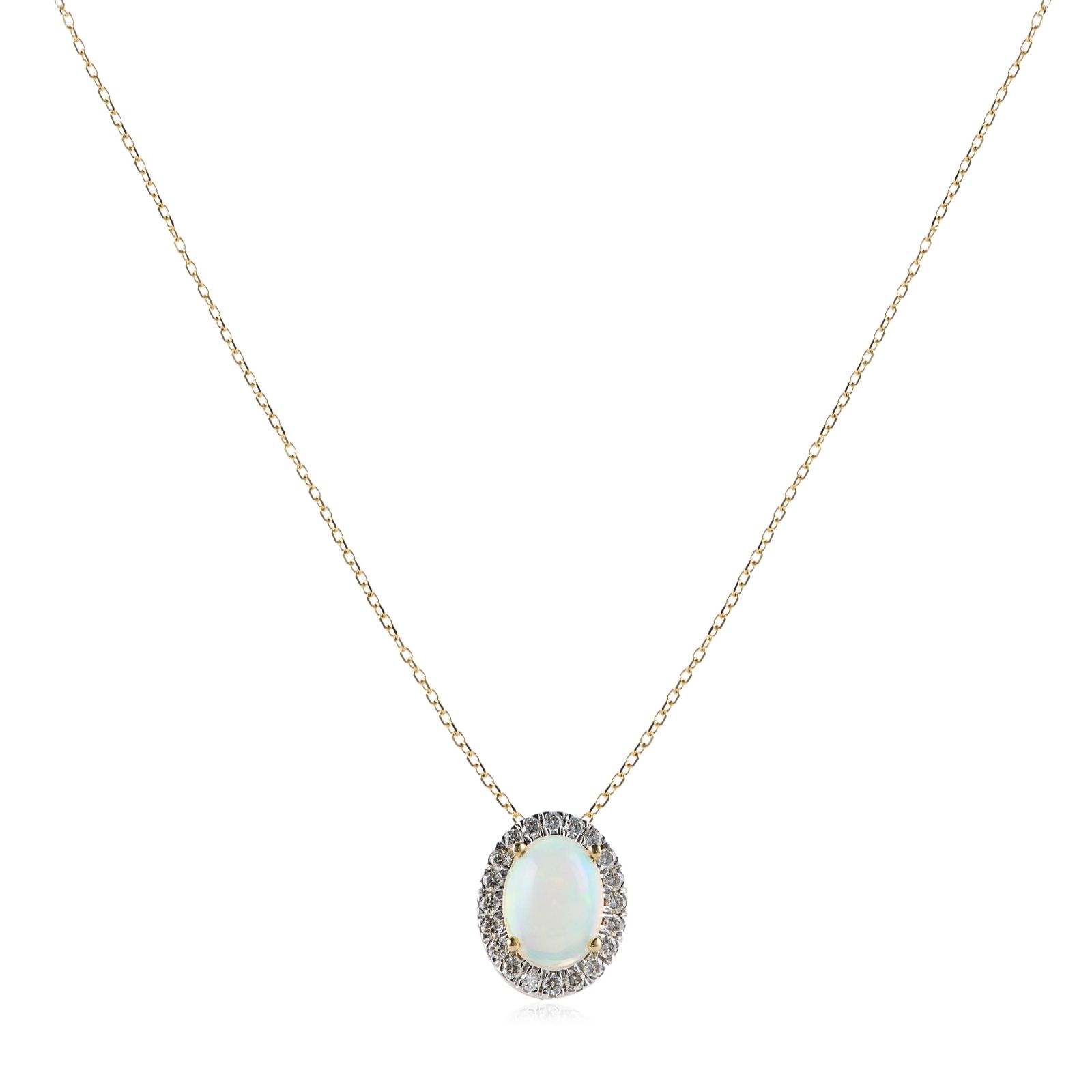 1.25ct Ethiopian Opal & 0.25ct Diamond Pendant & Chain 9ct Gold